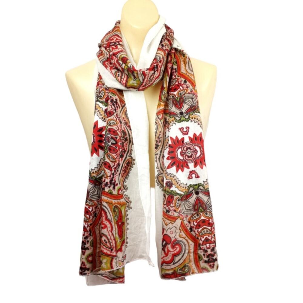 Semi Sheer Richly Patterned Scarf Unbranded 19" x 74" Mandala Floral JewelTone